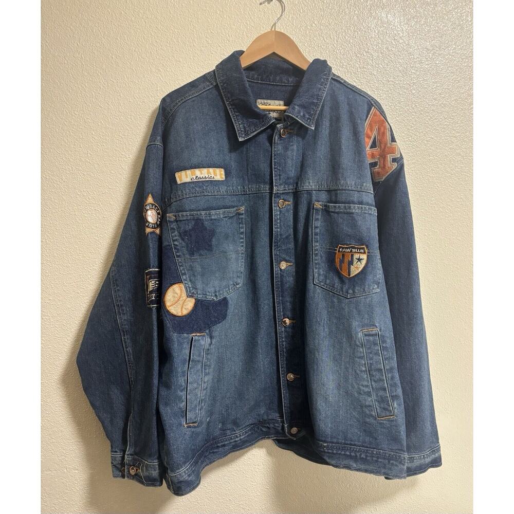 90's Vintage Denim Jacket First team baseball Club Adult 2XL With Patches